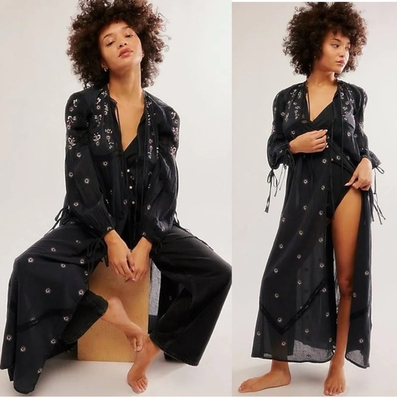 Free People Witchy Bohemian Maxi Dress Black NEW Stevie Nicks Small Festival